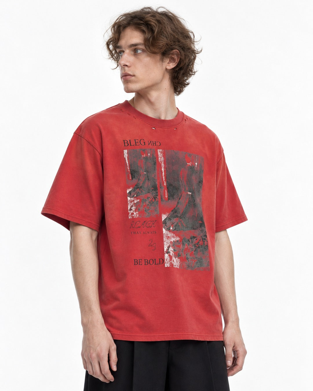 Collage Print Faded Red T-Shirt