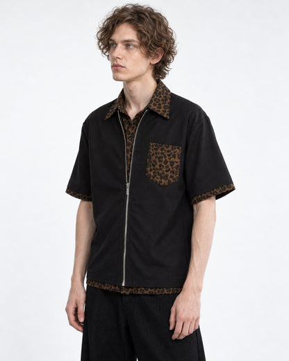 Leopard Trim Zip Shirt