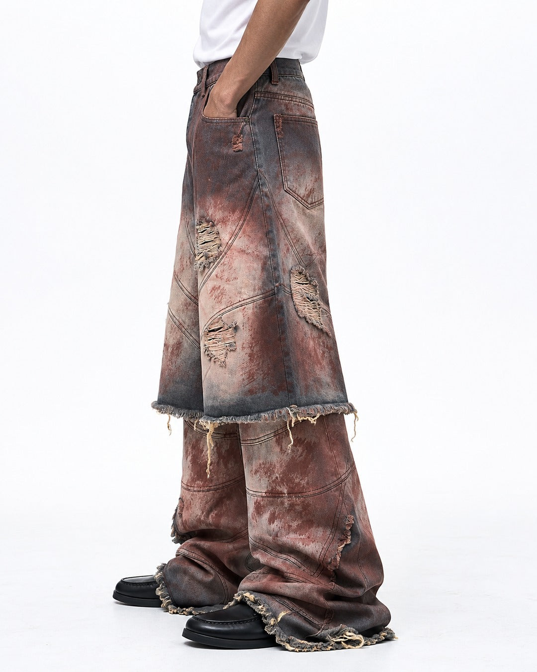 Rust Washed Layered Hem Jeans