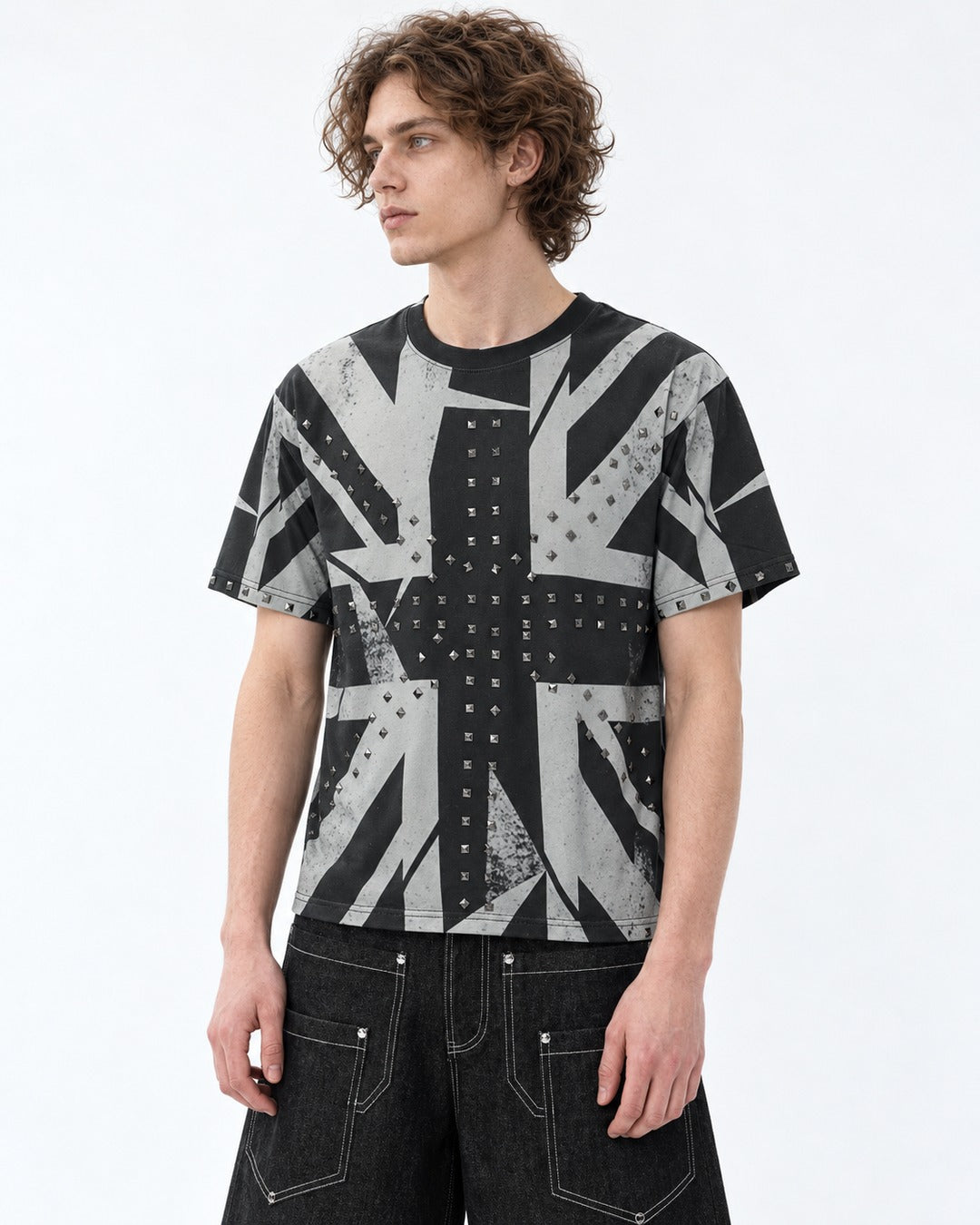Union Jack Print Stud T-Shirt