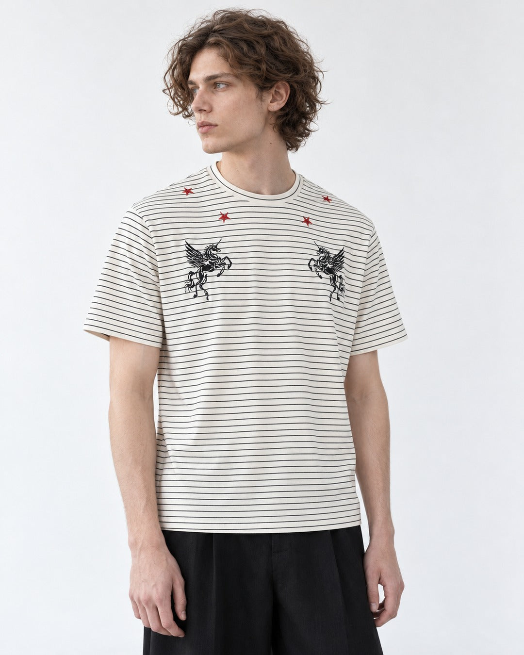 Pegasus Embroidered Pinstripe T-Shirt