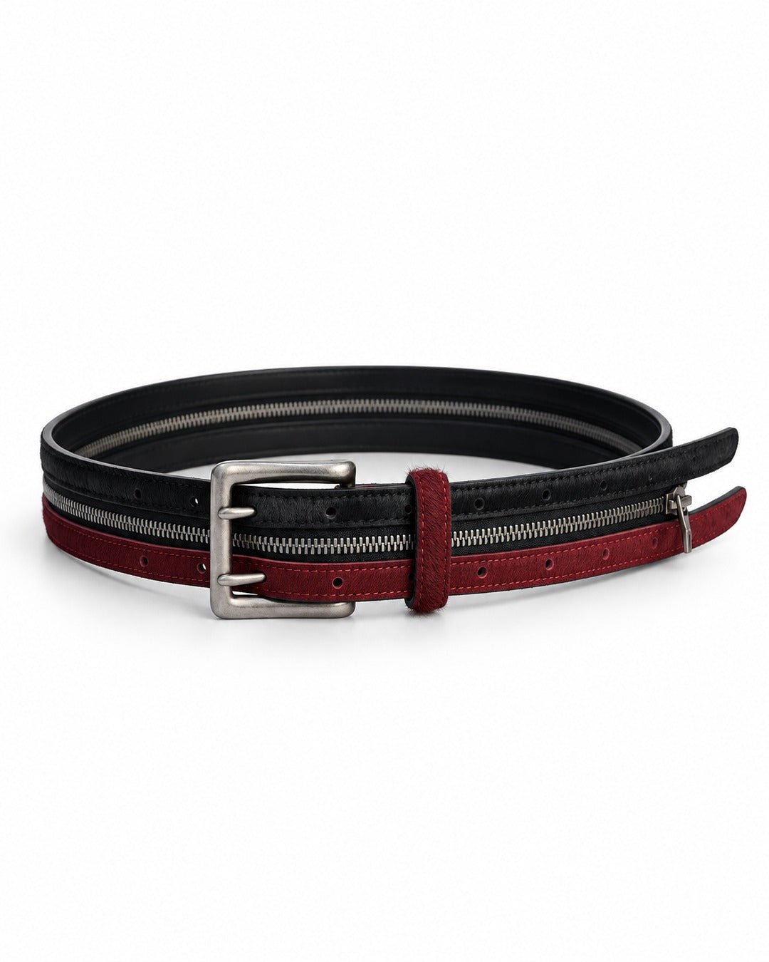 Black and Red Zipper Layer Belt