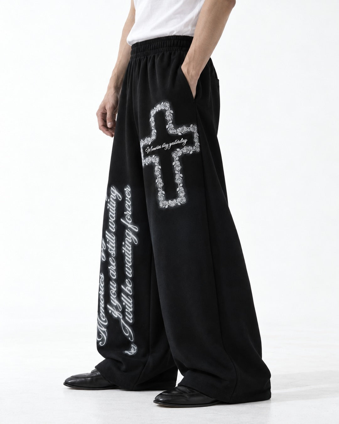 Cross Script Print Wide Sweatpants