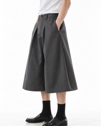 Deep Pleat Flared Cropped Trousers