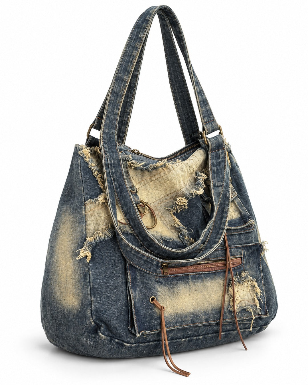 Distressed Patchwork Denim Tote