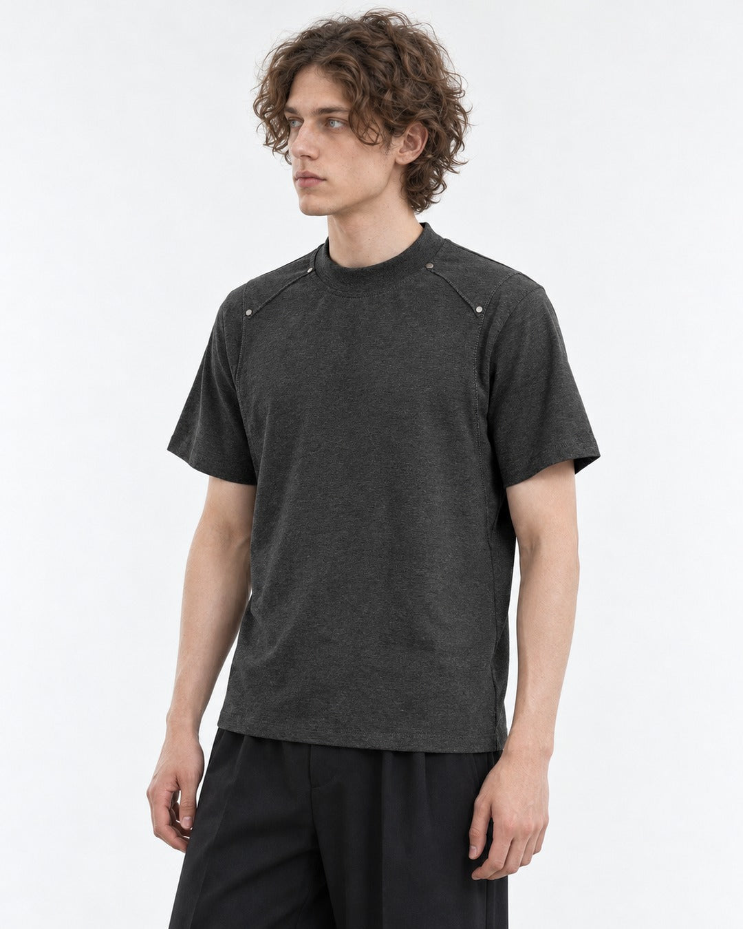 Shoulder Rivet Panel Short Sleeve T-Shirt