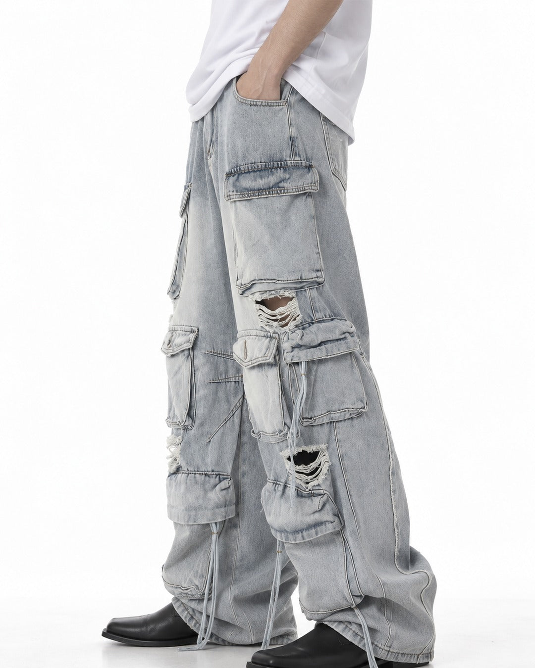 Shredded Multi-Pocket Cargo Jeans