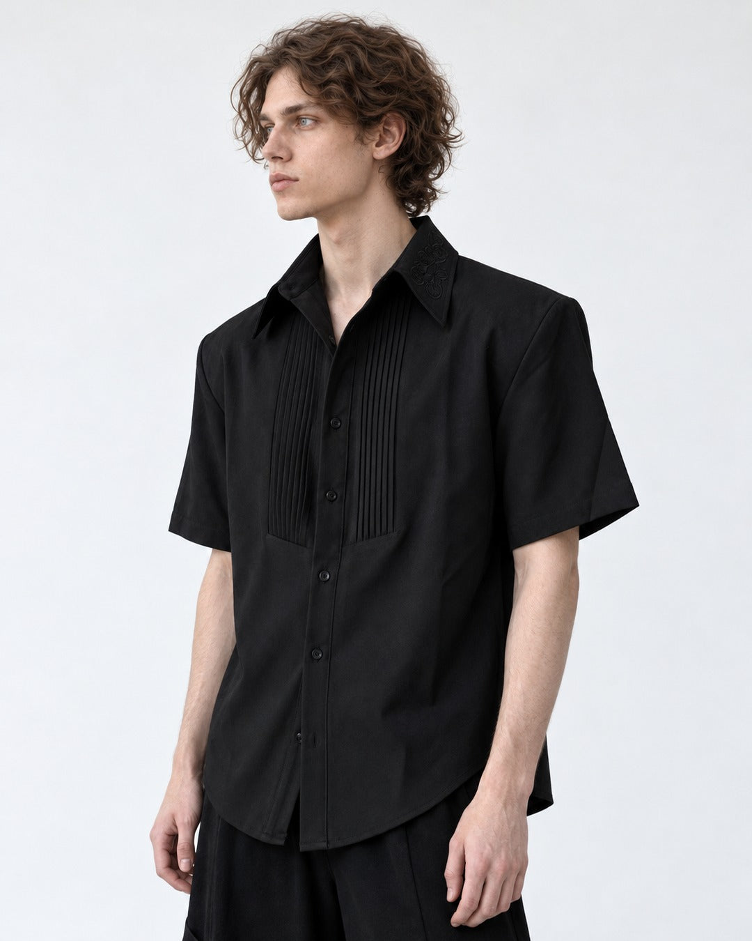 Pintucked Bib Short-Sleeve Shirt