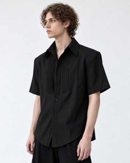 Pintucked Bib Short-Sleeve Shirt