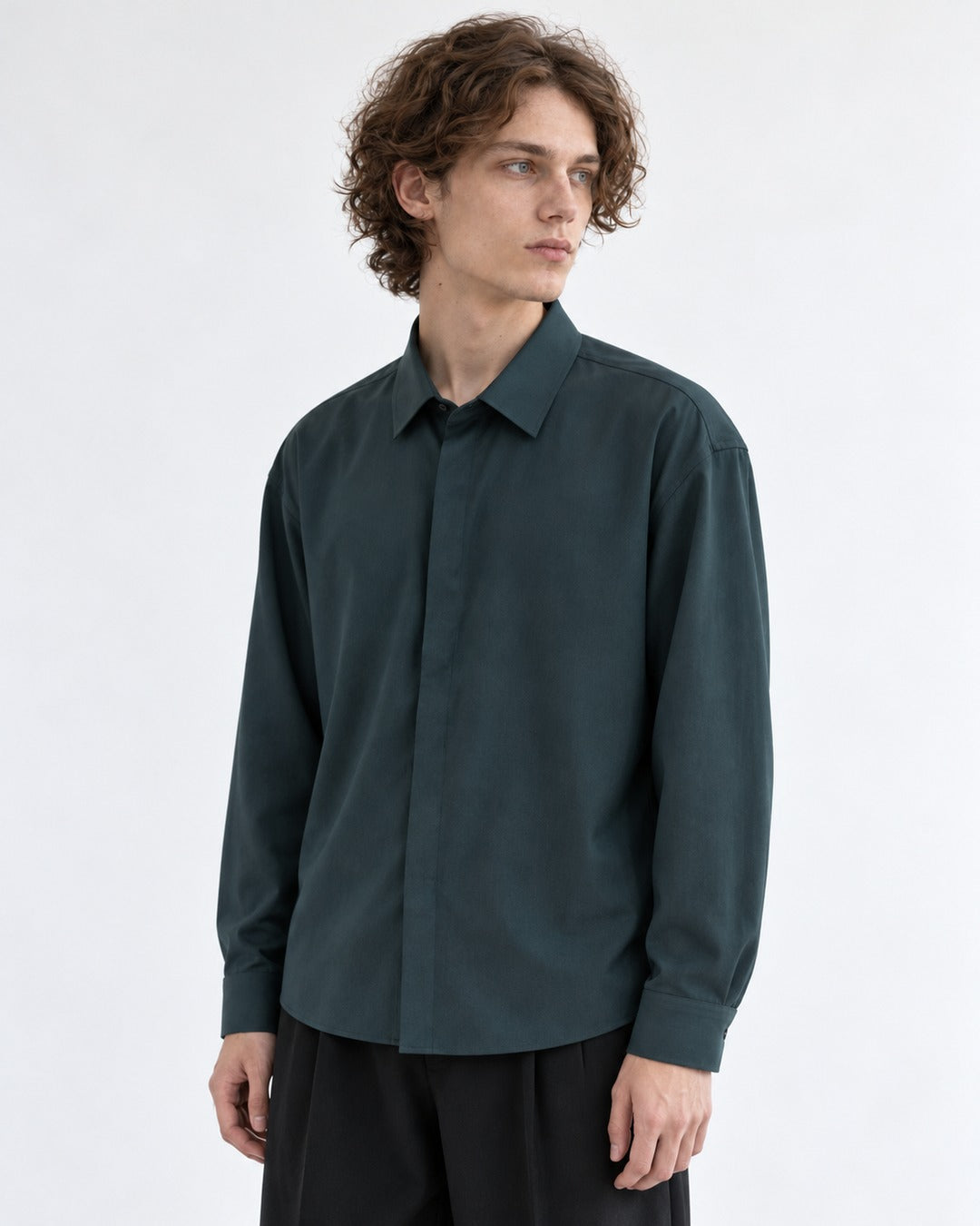 Hidden-Placket Relaxed Shirt
