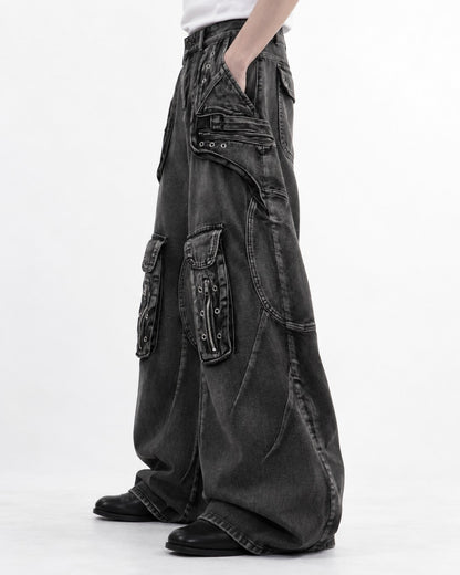 Eyelet Cargo Pocket Wide-Leg Jeans