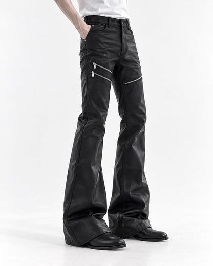 Zip Detail Flared Coated Pants
