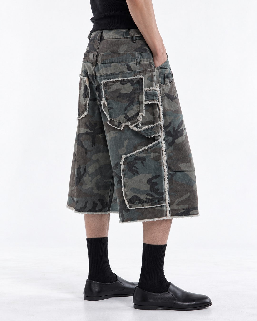 Frayed Camouflage Double Waist Shorts