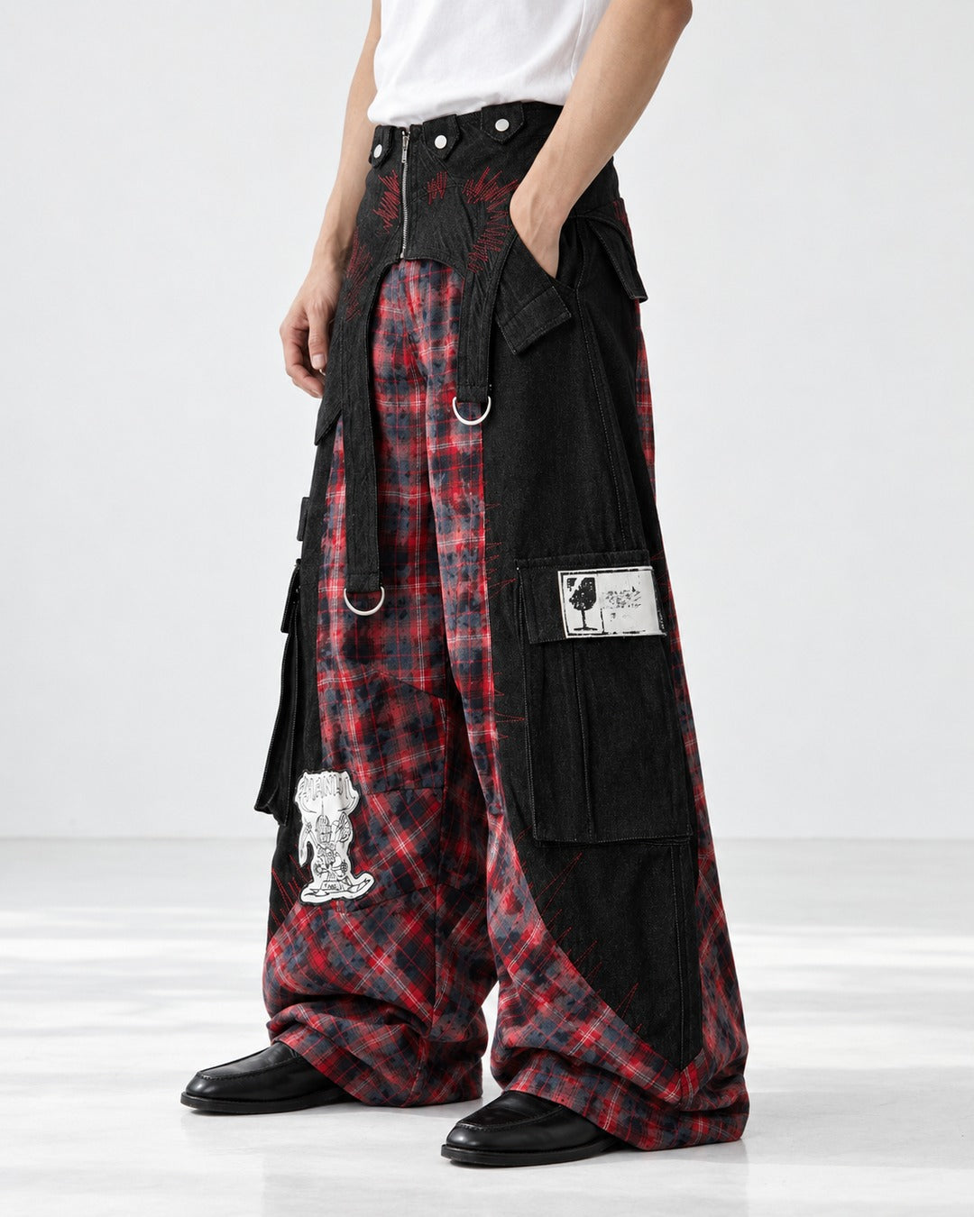 Tartan Panel Patchwork Pants