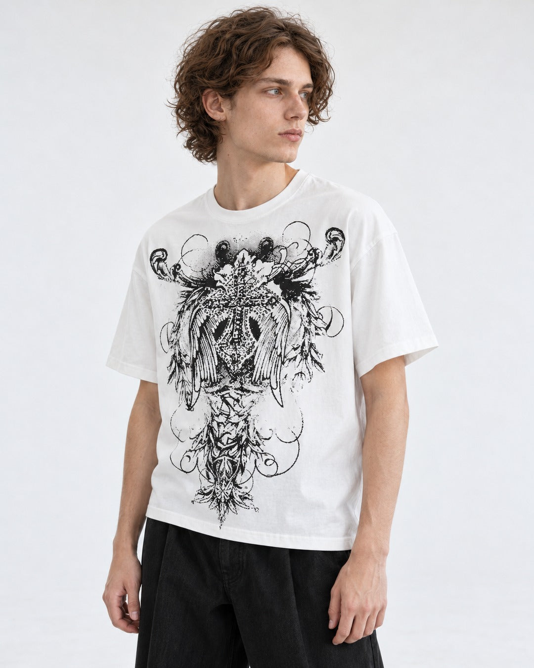 Winged Cross Gothic Print T-Shirt