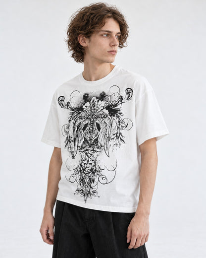 Winged Cross Gothic Print T-Shirt