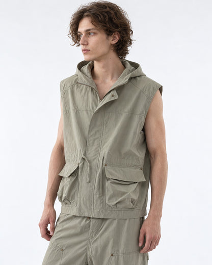Hooded Zip Utility Vest and Pants Set