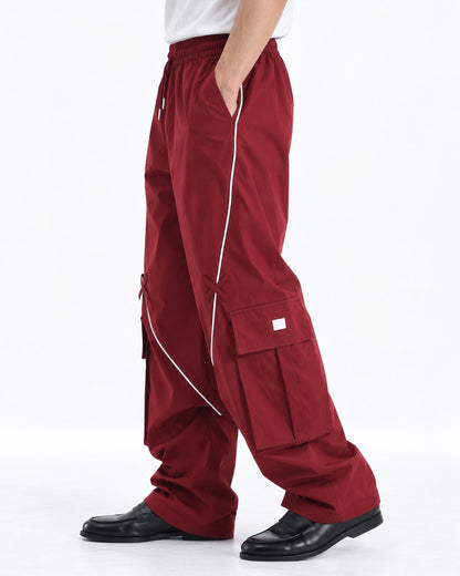 Contrast-Piping Wide-Leg Cargo Pants