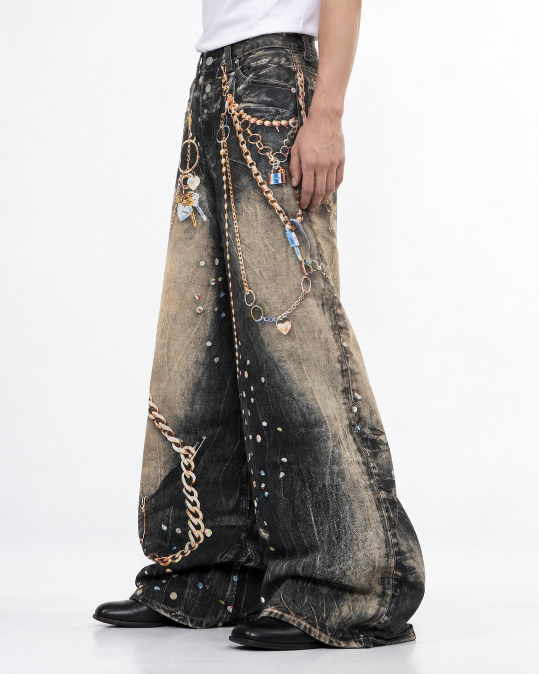 American Chain Print Denim Pants