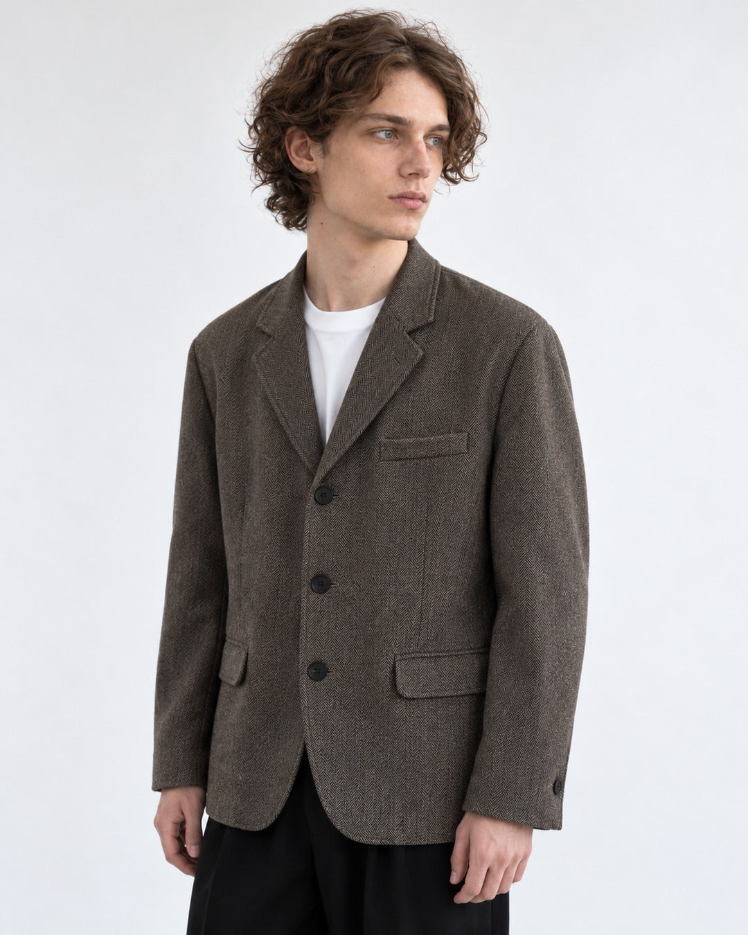 Herringbone Three-Button Blazer