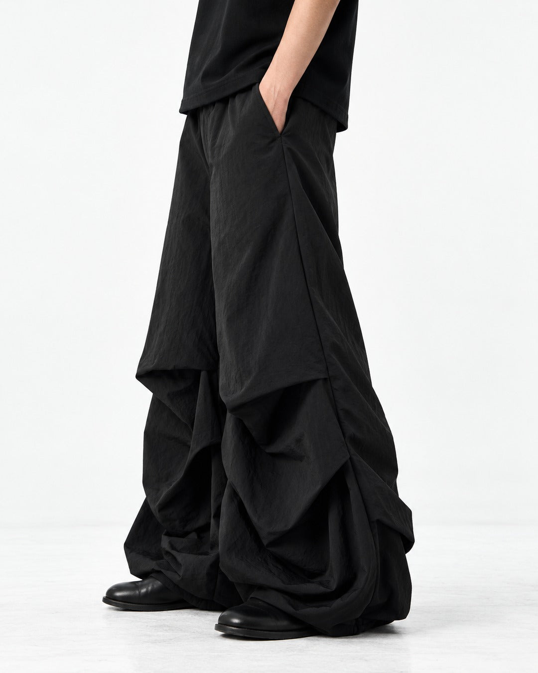 Gathered Wide-Leg Parachute Pants