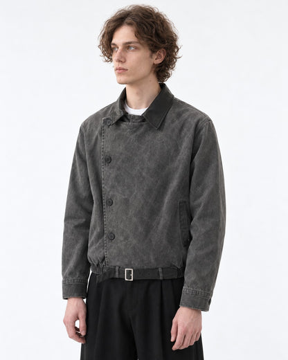 Diagonal Button Jacket with Contrast Collar