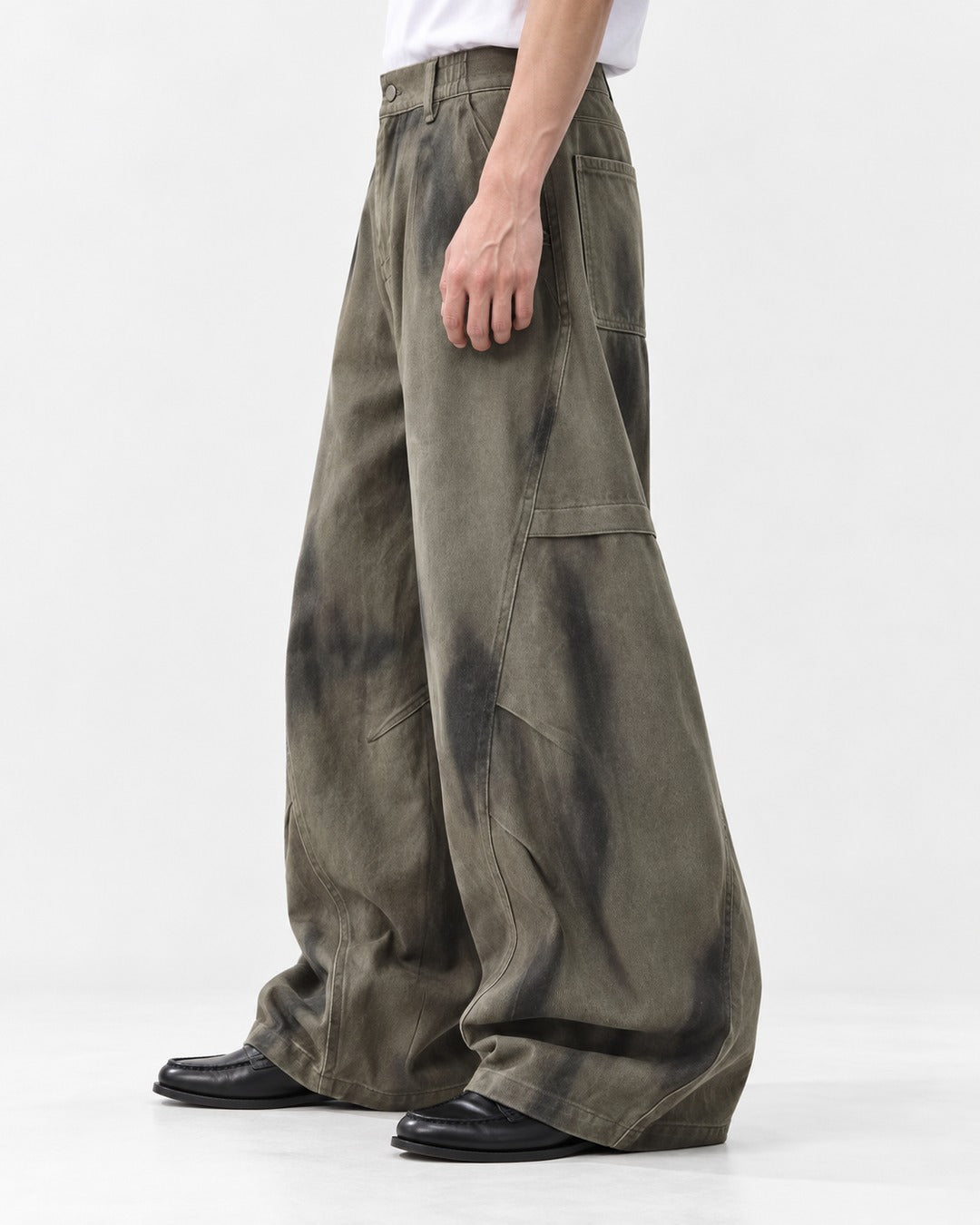 Dirty-Dyed Barrel Wide-Leg Pants