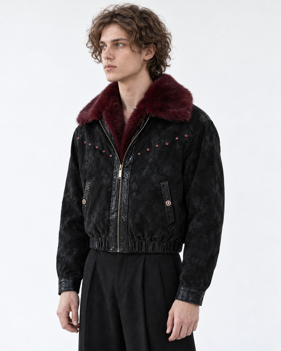 Fur Collar Embossed Jacket