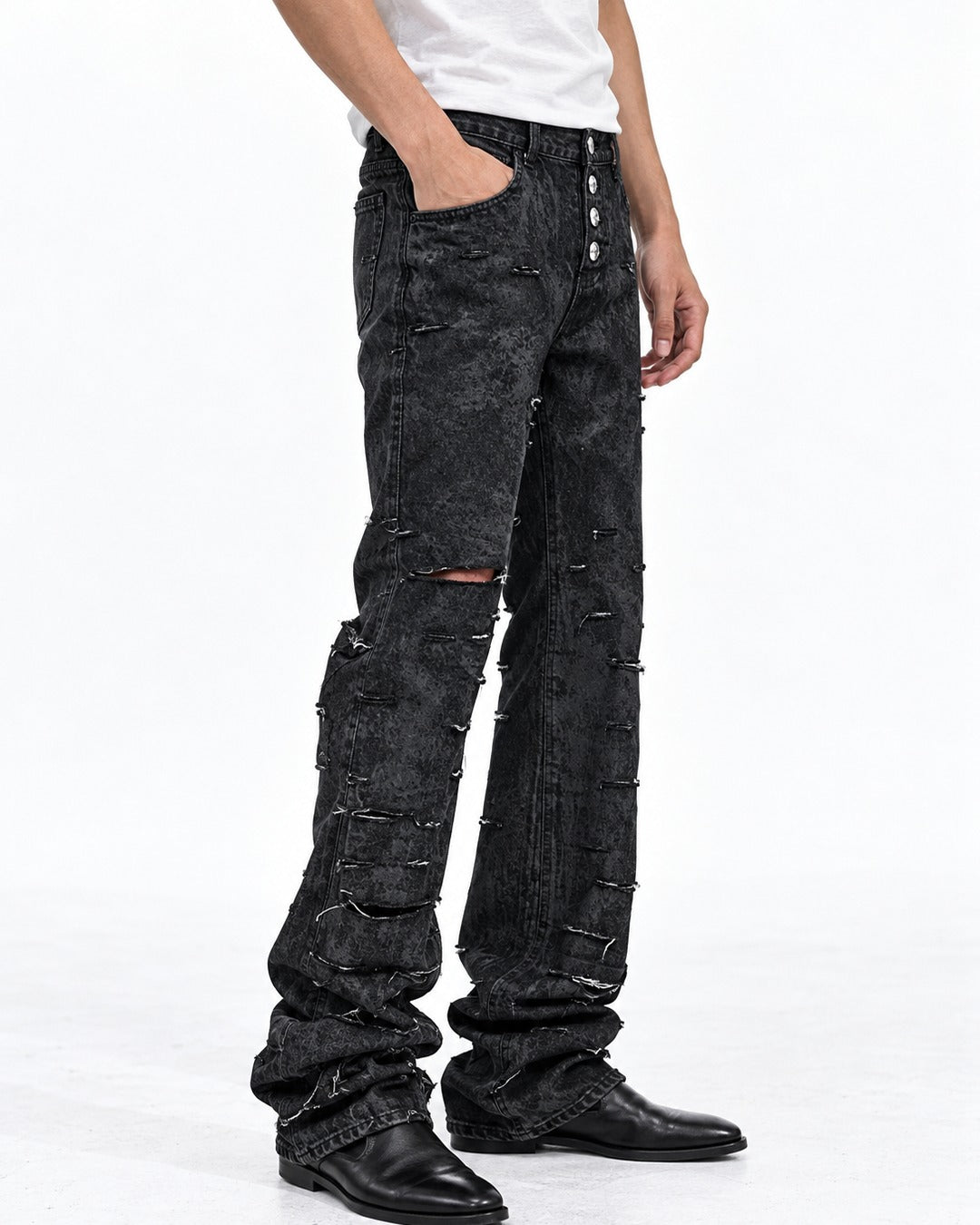 Ripped Patch Straight Jeans