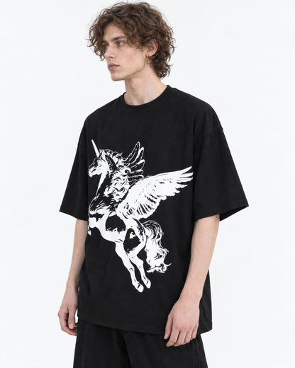 Winged Horse Print Oversized T-Shirt