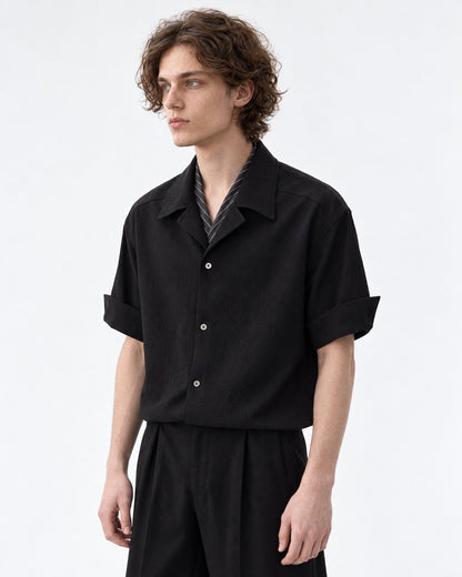 Layered-Collar Camp Shirt