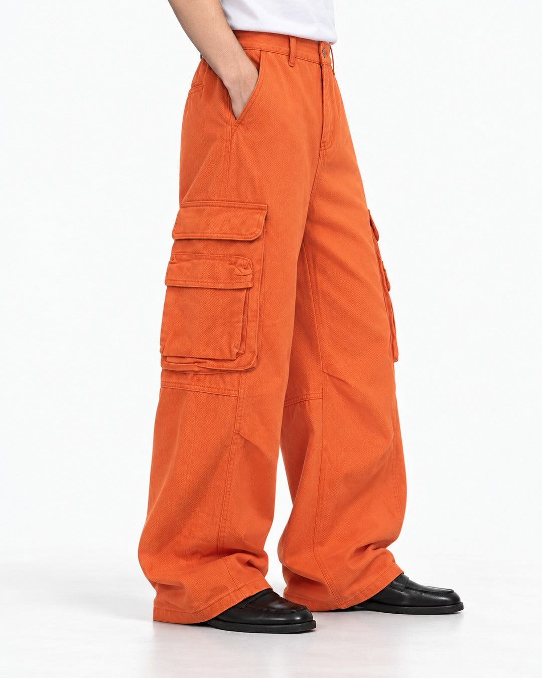 Vivid Orange Wide-Leg Cargo Pants