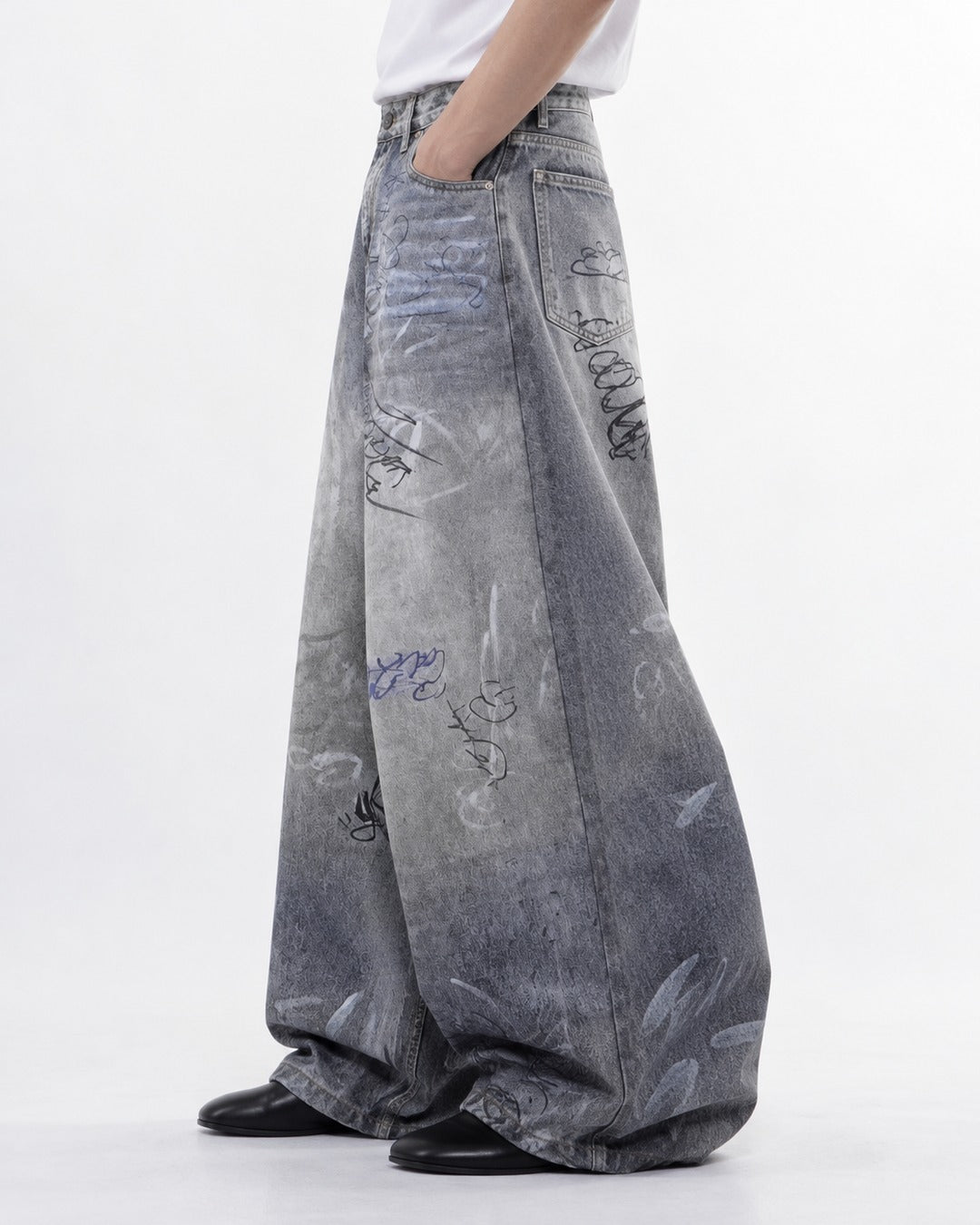 Vintage Graffiti Wide-Leg Jeans