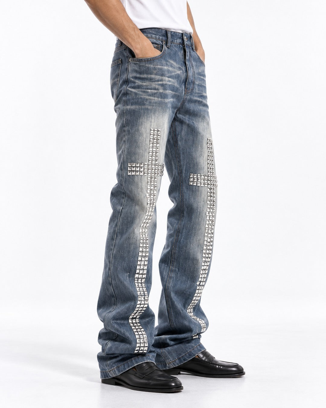 Studded Cross Straight Leg Jeans