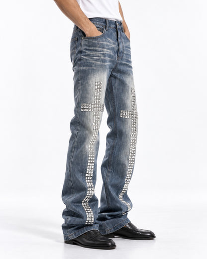 Studded Cross Straight Leg Jeans
