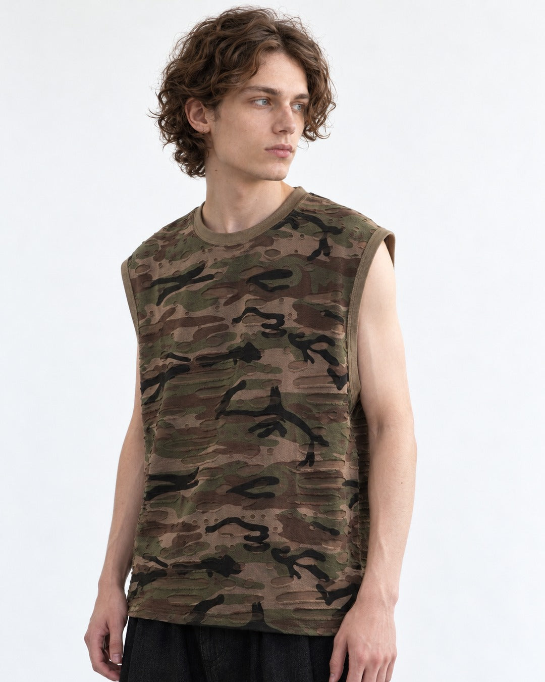 Distressed Camouflage Sleeveless Top