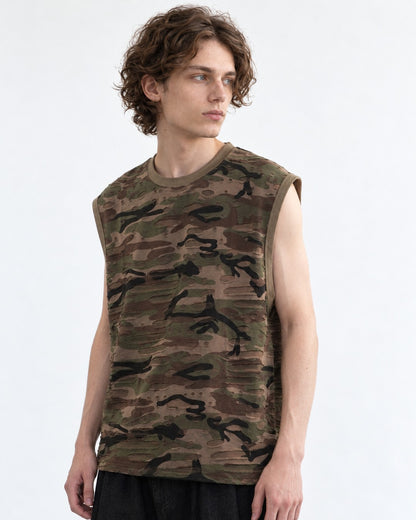 Distressed Camouflage Sleeveless Top