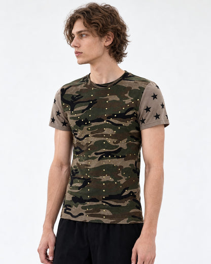Star Print Camouflage Stud T-Shirt