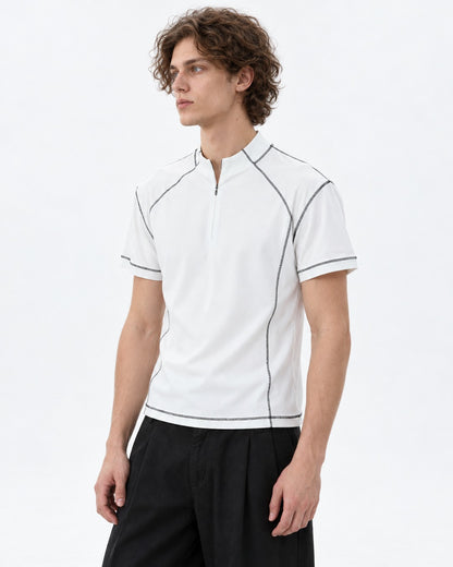Exposed Stitch Half-Zip Top