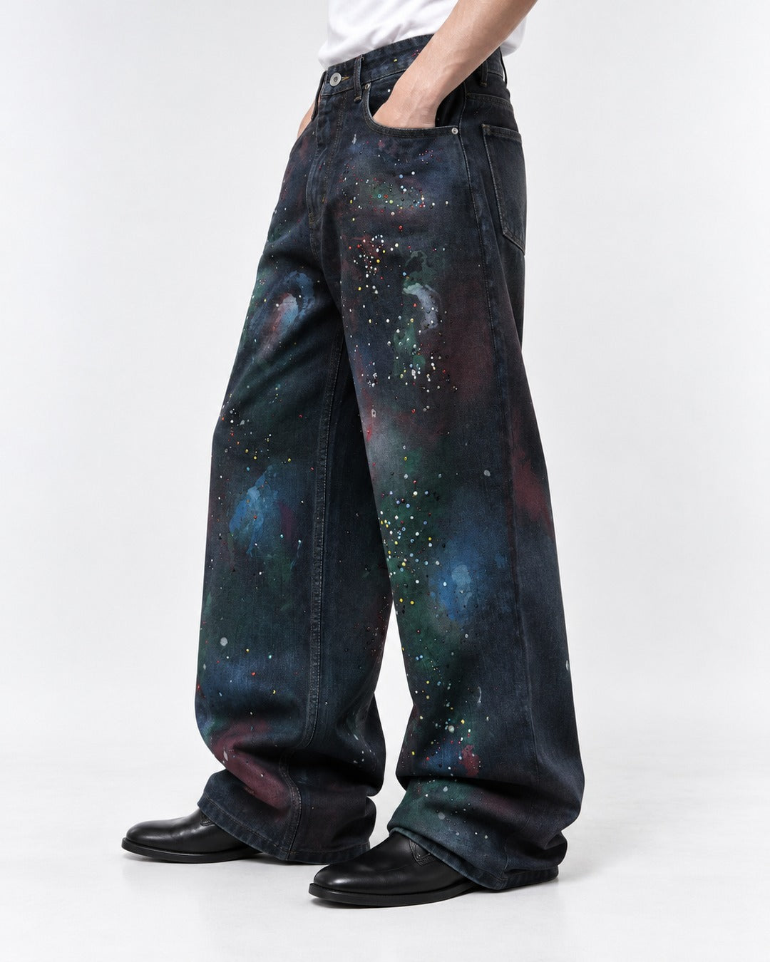 Cosmic Splatter Wide-Leg Jeans with Speckle Detail