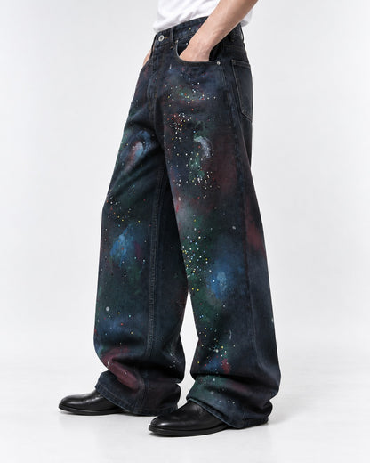 Cosmic Splatter Wide-Leg Jeans with Speckle Detail