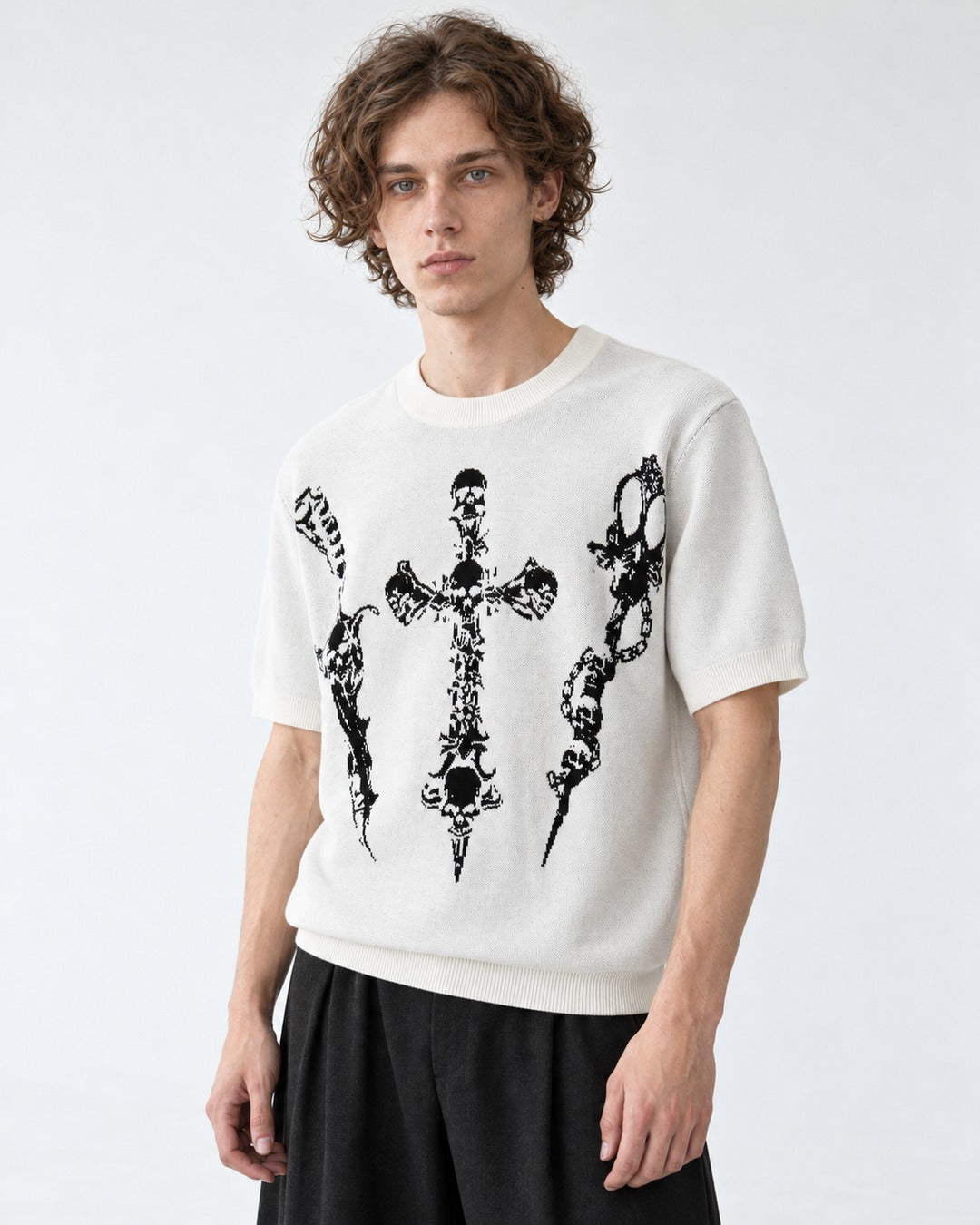 Skull Cross Jacquard Knit Top