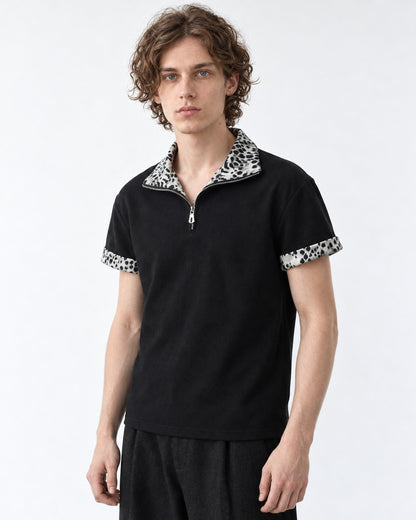 Spotted-Trim Half-Zip Polo