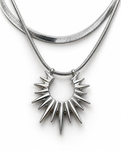 Sunburst Spike Pendant Layered Necklace
