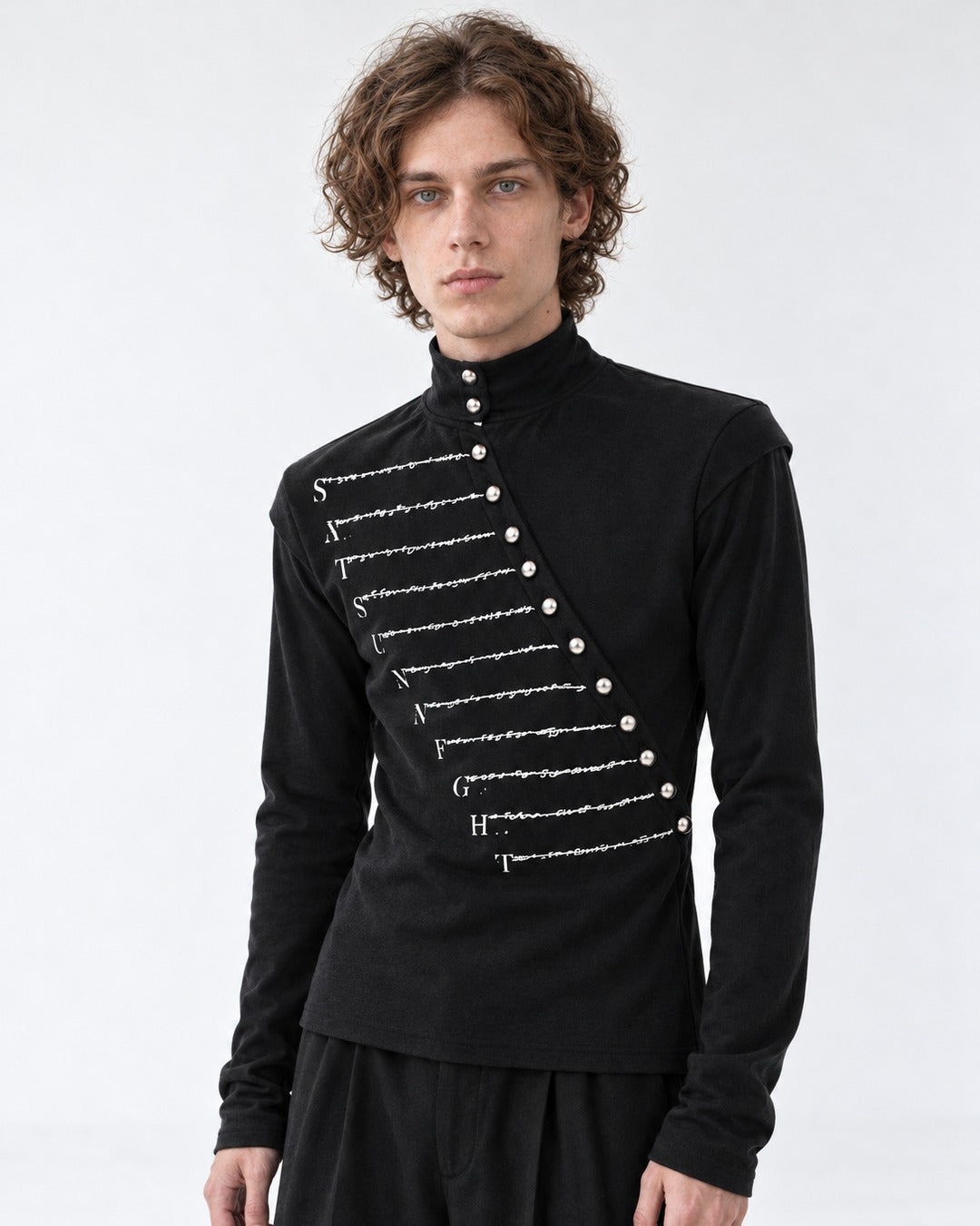 Diagonal Snap Mock Neck Top