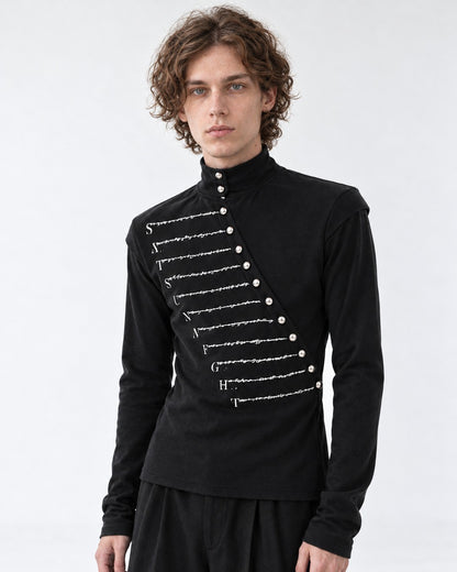 Diagonal Snap Mock Neck Top
