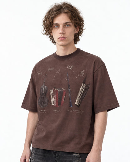 Instrument Print Spray-Dyed T-Shirt