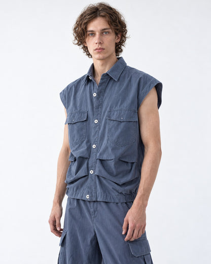 Sleeveless Pocket Shirt and Pleated Cargo Pants Set
