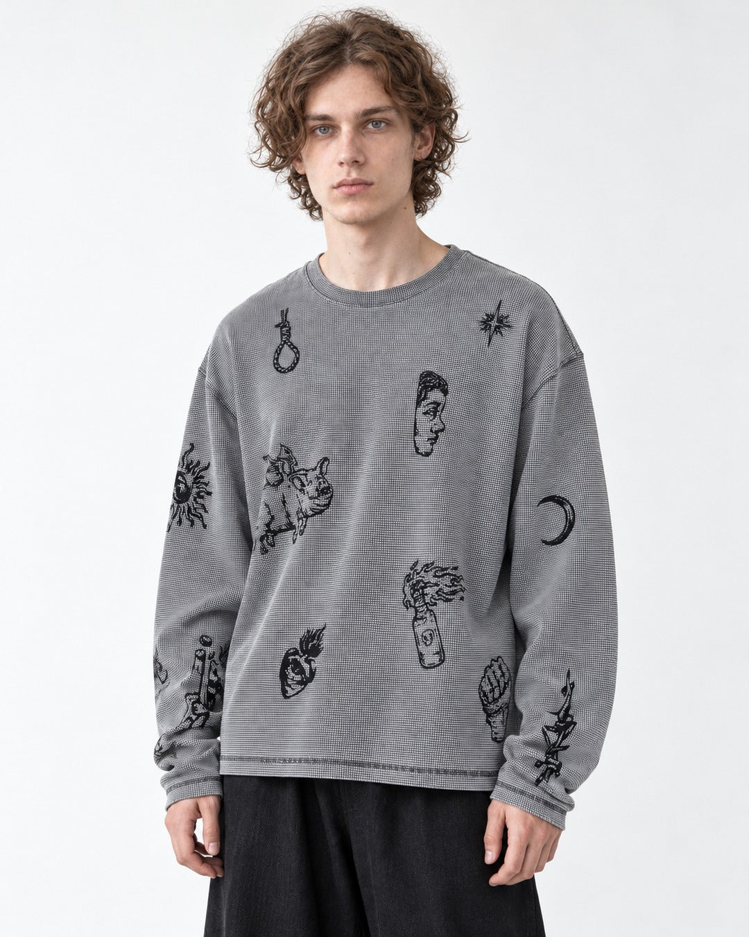 Tattoo Flash Print Waffle Long-Sleeve T-Shirt