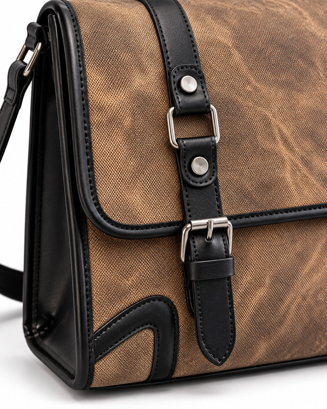 Distressed Buckle Satchel Bag